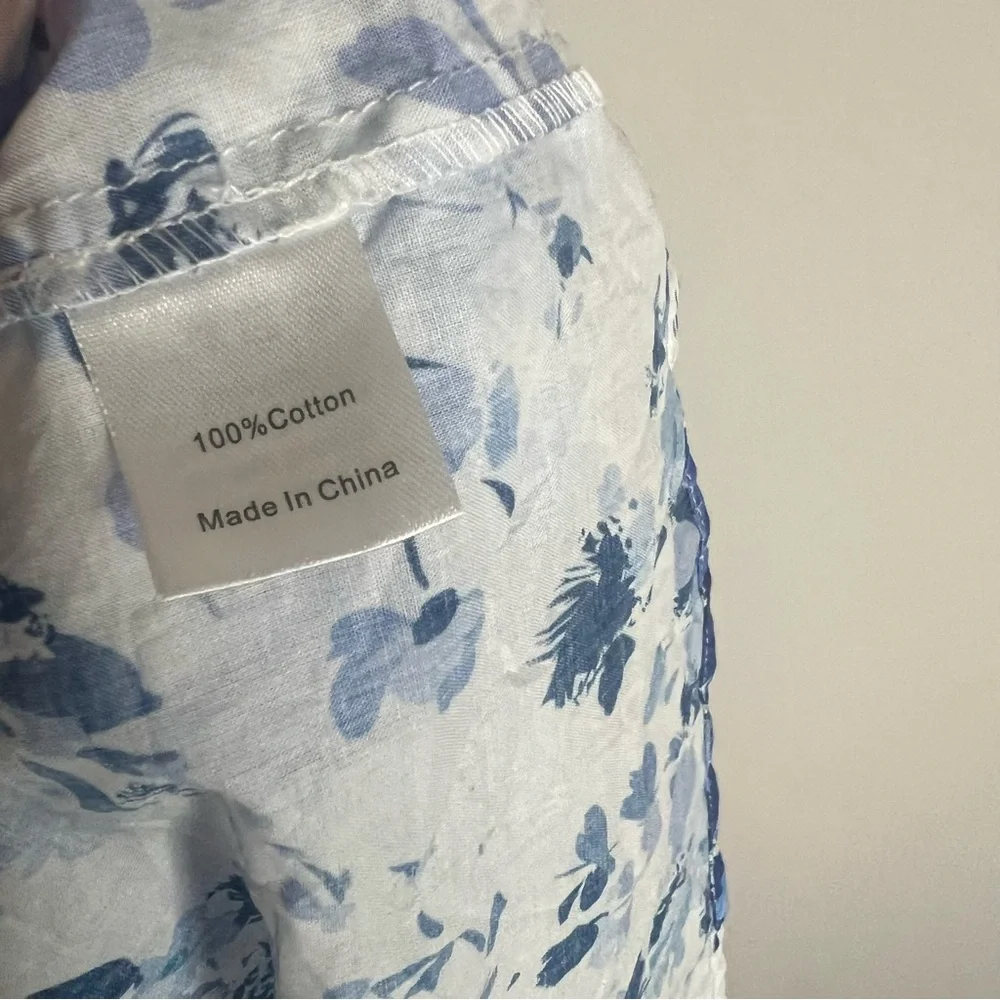 Tuckernuck Blue and White Floral Smocked Square-Neck Blouse